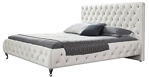 i-flair Polsterbett Amour 140x200 cm Barock Stil Designer Bett mit Kristallen in der Farbe Weiß