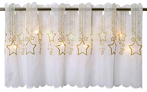 LED Scheibengardine Sternenregen für die Küche, beleuchtete Bistrogardine, 45x115 cm, Moderne und blickdichte Gardine zu Weihnachten