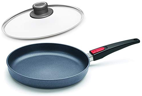 Woll, Diamond Lite Gusspfanne rund mit passendem Sicherheitsglasdeckel für Induktion, mit abnehmbaren Stiel, 5cm hoch, Durchmesser 20cm, 24 cm oder 28cm Größe 28 cm