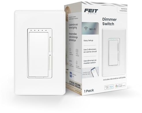 Feit Electric Smart Dimmer Switch, Neutral Wire Required for Installation, Compatible with Amazon Alexa and Google Assistant, Smart Dimmer Light Switch, White, Model:DIM/WiFi