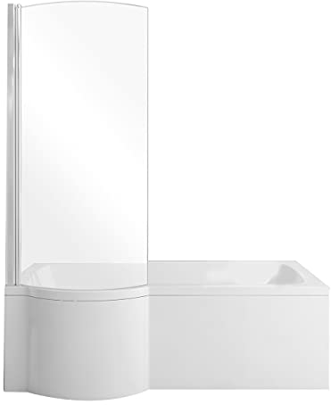 ECOLAM Duschbadewanne Inspiro 160x70 cm + Schürze LINKS I Set Badewanne + Badewannenabtrennung I Duschwand Eckbadewanne Ablaufgarnitur Füße Silikon Acryl weiß