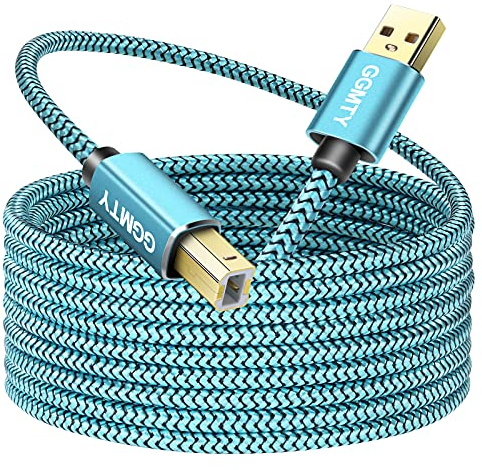 GGMTY 15ft USB Printer Cable, Extra Long Nylon Braided USB 2.0 Type A to B Male Cord with Gold-Plated Connectors, High Speed Data Transfer Scanner Wire for HP, Canon, Epson, Midi Keyboard & DAC (Blue)