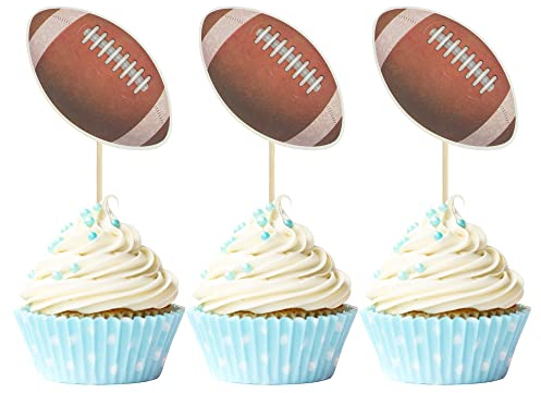 Gyufise 36Pcs American Football Cupcake Rugby Cake Topper Decorations for Football Themed Baby Shower Happy Birthday Party Decoration