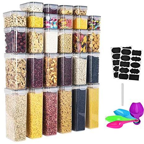 Queta 28Pcs Vorratsdosen Set Küche Aufbewahrungsbox Organizer Luftdicht Aufbewahrungsdosen Kunststoff Vorratsbehälter mit Deckel Vorratsdose für Müsli Mehl Kaffeebohnen Cornflakes 2.8L2L1.4L0.8L 0.52L
