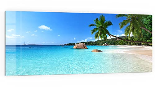 DEQORI Küchenrückwand Glas | Motiv Bilderbuchstrand | 125x50 cm | Bad- oder Herd-Rückwand | Herdblende Spritzschutz für Küche & Badezimmer | moderne Deko für Fliesenspiegel