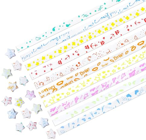 1050 Stück Papierstreifen Fröbelsterne Papierstreifen Origami Papier Star Paper Glühende Sterne Origami-Streifen Beschreibbar für Geburtstag Valentinstag Weihnachten und andere Anlässe (Gemischt)
