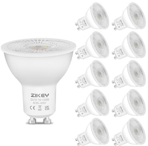 ZIKEY GU10 LED Lampen Kaltweiß, 7W LED Leuchtmittel, 650LM, ersetzt 60W lampen, 6500K GU10 LED Spot Birnen, Nicht Dimmbar, 38° Abstrahlwinkel, 10er Pack
