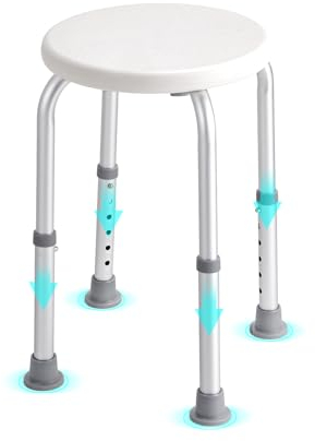 VEVOR Duschhocker Duschstuhl 355–480 mm Höhenverstellbar, Badhocker Badsitz 136,1 kg Tragfähigkeit, Stabiler Duschhocker Duschhilfe Badewannen Aluminiumlegierung-Rahmen, Duschsitz Badhocker Weiß