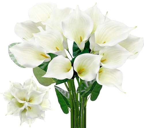 SNAIL GARDEN 14 Grandes Têtes de Lys Calla Artificiels Avec Feuilles Vertes, Réalistes en Latex, Fleurs Amovibles Au Toucher Réaliste Pour Décoration
