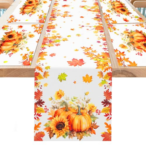 DPKOW Decoraciones de otoño Camino de Mesa con Hojas de Arce manteles Individuales de otoño Mantel de Mesa con Hojas de Arce Decoraciones otoñales para el hogar de Tela, Autumn Table Runner Placemat