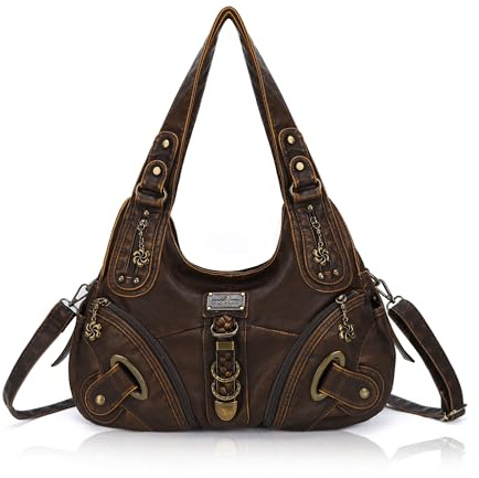 Angel Kiss Damen Schultertasche Hobo Tasche Umhängetaschen Schlusstaschen Henkeltaschen weiches PU Leder mit Reißver Handtasche Viele Fächer tolle tasche für Frauen Braun