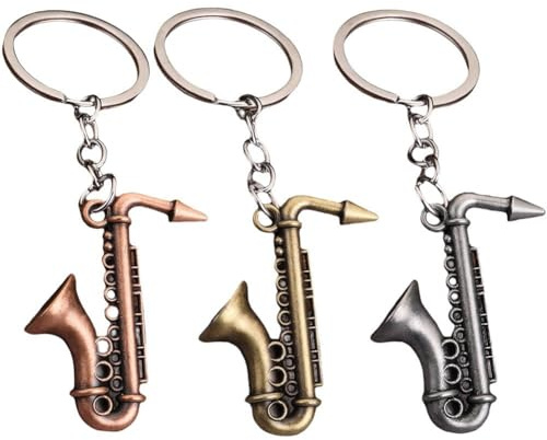 Vobumix Porte-clés Saxophone en Métal, 3 Pièces, Instrument De Musique, Clé De Voiture, Pendentif Décoratif pour Les Amateurs De Musique Les Musiciens
