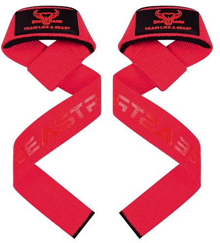 BEAST RAGE tyngdlyftningsremmar för män kvinnor muskelbyggande prestanda fitness träning gym remmar för kraftlyftning, bodybuilding, gym träning (röd)