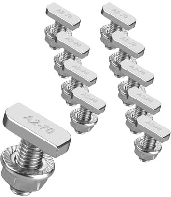 Avoltik 10 tornillos de cabeza de martillo M8 I 20 mm de acero inoxidable con tuercas de brida, tornillos de acero inoxidable A2 para montaje solar, tornillos M8, incluye tuercas para una fijación