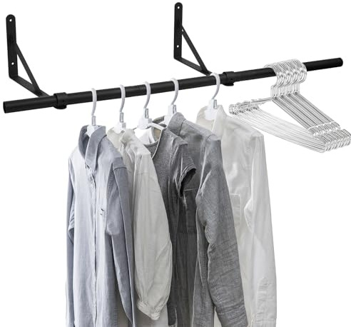 BATENGKEJI Perchero de Pared Industrial, 90cm Barra para Colgar Ropa, Barra de Ropa para Colgar, Riel de Ropas en Pared, Barras de Suspensión para Sala de Estar Gabinete Dormitorios(Negro)