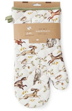 Cooksmart Forest Fable Ofenhandschuhe, hitzebeständig, 100% Baumwoll-Twill, Waldtierdruck, dick gepolsterter Schutz, maschinenwaschbar, Küchenutensilien, 2 Stück