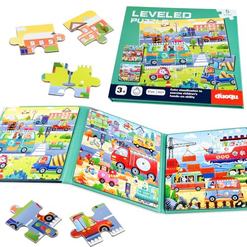 NEBURORA 97 Piezas Rompecabezas magnéticos de Transporte para niños pequeños, Juguetes educativos de Viaje, Actividades de avión y Coche, Regalos de cumpleaños para niños