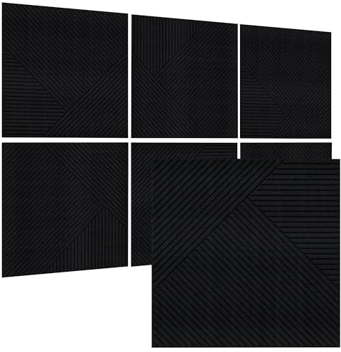 TO-TH Acoustic Wall Panels 6 Pack, Total Size 72 x 48 Inches, Self-Adhesive 3D UV Printing Decorative Wall Panels with Wood Look,Black
