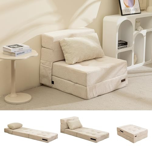 MAXYOYO Sofá Cama Plegable para Adultos y Niños, Sofá Cama Portátil Convertible para Una Persona con 1 Almohada, 71 x 195 x 15 cm