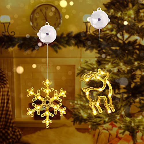 Qedertek - Iluminación navideña para interiores, 2 piezas, 10 luces LED, luz blanca cálida, alimentadas por batería con ventosas, temporizador, guirnalda de luces para ventanas, decoración para