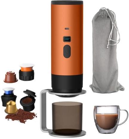 scosao Macchina da Caffè Portatile da Viaggio, Caffettiere Espresso Elettrica 12V, Caffettiera Capsule Auto-riscaldamento, Compatibile con capsule NS e Caffè Macinato per Ufficio Auto Casa