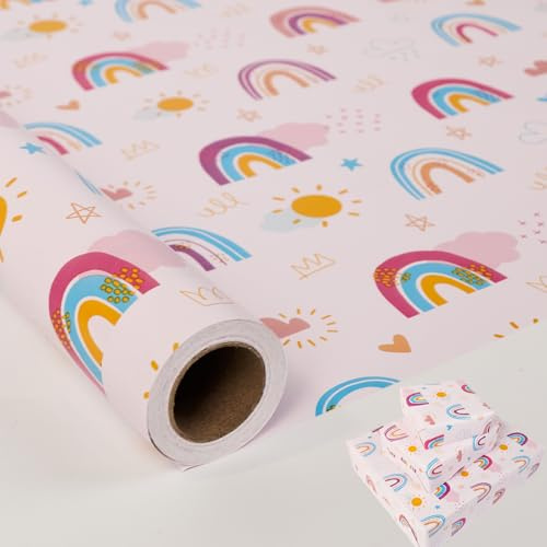 Birthday Gift Wrapping Paper Roll,43cm x 10m Rainbow Wrapping Paper,Colored Gift Wrap paper for Birthday, Christmas,Party,Festive Decorations (rainbow)