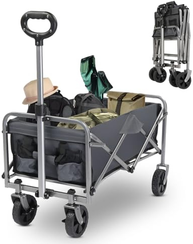 HOBBYZOO Bollerwagen Faltbar, 600D Oxford-Stoff, Handwagen 100 kg Tragkraft - für Camping, Einkäufe, Outdoor & Freizeit, 74,5 x 45 x 85 cm (Grau)
