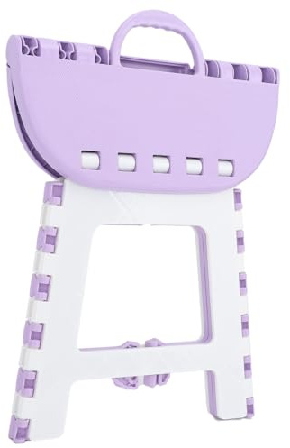 Haofy Escabeau Pliant Compact, Plastique Robuste, Pieds Antidérapants, Poignée Portable, Idéal pour Les Enfants et Les Adultes, Taille 9,4 X 11,8 X 10,6 Pouces (Violet Clair)