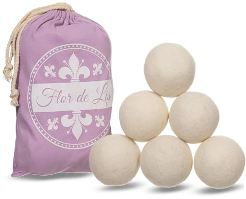Flor De Lis Trocknerbälle aus natürlicher Wolle – natürlicher Weichspüler für Wäsche, reduziert Haare und statische Elektrizität – verwendbar mit Duftölen
