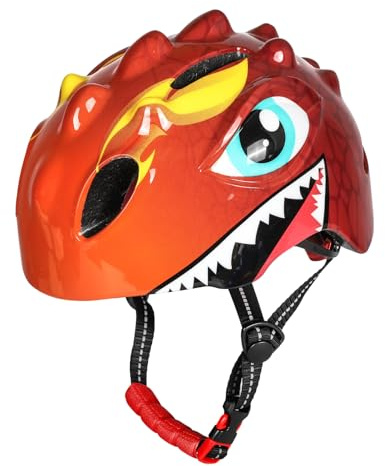 Bnineteenteam Casco para Niños, Casco de Ciclismo EPS de PC con Ventilación Ajustable, Diseño de Dinosaurio de Dibujos Animados, Niños y Niñas de 2 a 6 Años (#2)
