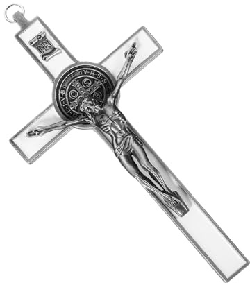 GANAZONO Croce da Parete Vintage in Metallo Argento con Gesù Decorazione Religiosa Classica per Casa Ufficio e Chiesa Crocefisso Cattolico da Muro Elegante e Resistente
