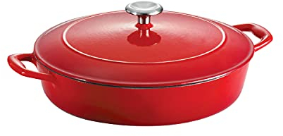 Tramontina Bestow Enamelled Cast Iron Shallow Casserole Dish, 30 cm (3.8l), Red, for Induction and All Hobs, Oven-Safe to 230°C, 31700207
