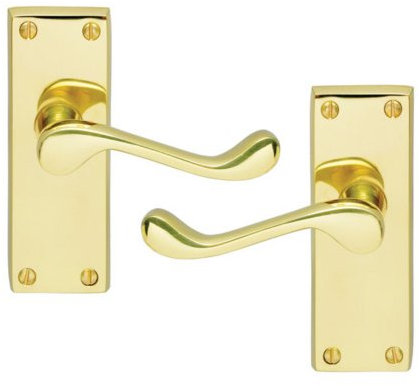 Golden Grace Victorian Scroll Door Handles Lever Latch in Polished Brass Finish - 120 x 40mm