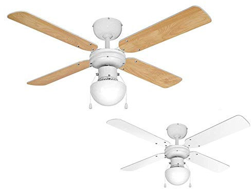MiniSun | White 42 Modern Ceiling Fan with Light and Beech/White Reversible Blades | LED Bulbs, Home Décor & Improvement Essential | Includes 4W LED Bulb