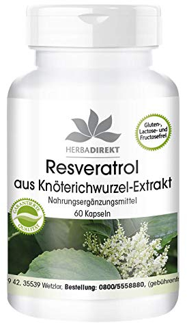 Resveratrol 500mg - 60 Kapseln - Hochdosiert - Knöterich-Extrakt | HERBADIREKT by Warnke Vitalstoffe - Deutsche Apothekenqualität