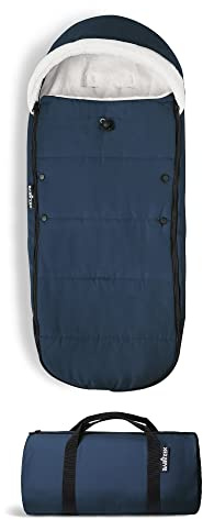 BABYZEN YOYO Footmuff, Navy Blue - Sherpa Lining & Fleece Hood with Drawstring to Keep Baby Warm - Includes Carrying Bag - Machine Washable