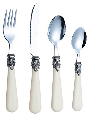 EXZACT Set posate avorio per panna 24 pz, acciaio inossidabile con manico dettagliato, tradizionale, elegante, stile vintage/antico .(WF28-24CRM)
