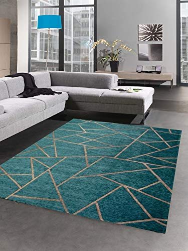 CARPETIA Moderner Teppich Orientteppich Kelim Kilim türkis Bronze Gold Größe 160x230 cm