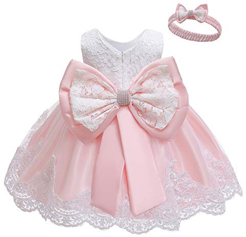 LZH Vestido de Encaje para Niñas Bebés Vestidos de Fores de Bowknot Concurso de Bodas Bautizo Bautizo Vestido de Tutú 0-24 Meses