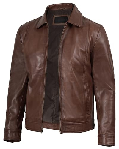 Blingsoul Brown Leather Motorcycle Jacket Men | [1100376] Wick Cognac, 2XL