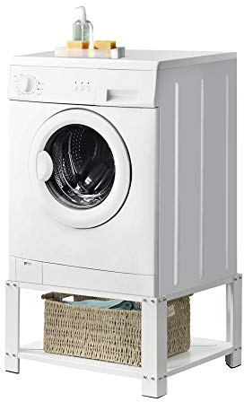 [en.casa] Waschmaschinen-Sockel mit Ablage Waschmaschinen-Untergestell Trockner Sockel Podest + Ablage Stahl Weiß