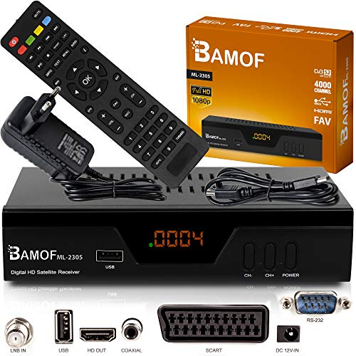 hd-line Bamof 2305 Récepteur Satellite numérique – (HDTV, DVB-S/S2, HDMI, péritel, 2 x USB 2.0, Full HD 1080p) [Préprogrammé pour Astra Hotbird Tursat] [Classe énergétique A+++