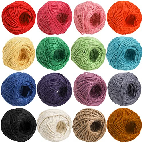 ZEAYEA 16 Rolls Colored Jute Twine, 1312 Feet 16 Colors Jute String, 2mm 3 Ply Craft String for Artworks, DIY Crafts, Decoration, Bundling