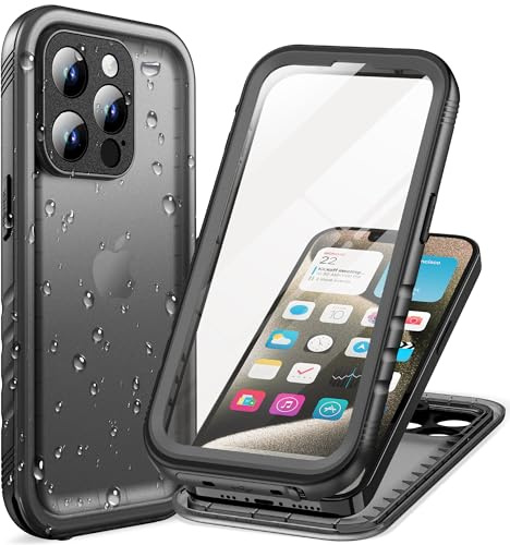 Cozycase Top 360 Vattentätt Stöttåligt Skal för iPhone 15 Pro Max, Svart | Militär Fodral Waterproof Shockproof Rugged Full Body Case med Full Skärm Kamera Skydd Skärmskydd Kameraskydd Mobilskal