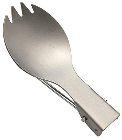 PW TOOLS Titan Camping Göffel | Titan Göffel Gabel mit klappbarem Griff | wiederverwendbar langlebig umweltfreundlich für Wandern Camping