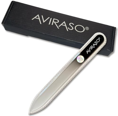 AVIRASO Original Premium Bohemia Crystal Glasnagelfeile beidseitig mit Schutzhülle für alle Nägel - 14cm - Maniküre - Sanftes Präzisionsfeilen - Glasfeile glättet und schützt die Nägel (Schwarz)