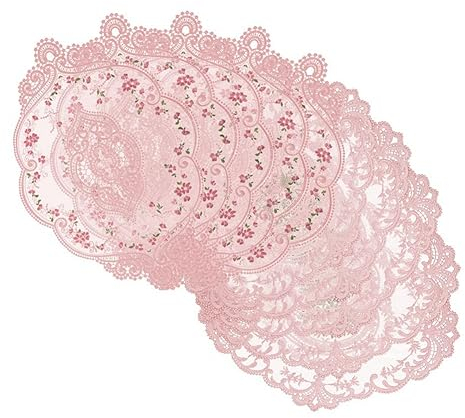 Hatem 10 Stück Spitzendeckchen für Tische, Bestickte Spitzen-Tischsets, Vintage-Häkeldeckchen, Exquisite Retro-Tischmatte im Viktorianischen, Rosa