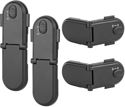 REDTRON Kindersicherung Schrank mit Doppeltem Sicherheitsschalter (4 Pack, Schwarz), kindersicherung kühlschrank mit 3M-Kleber, Schranksicherung Baby, Keine Werkzeuge erforderlich, Einfache Montage