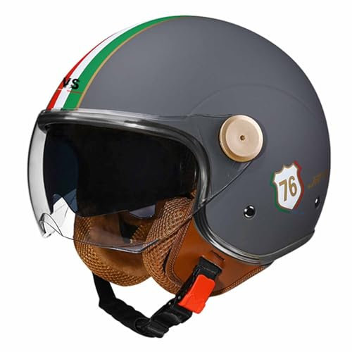 Motorradhelm Halbschalenhelm Halbhelme Retro Style Mit Visier Brain-Cap Jethelme Rollerhelm DOT/ECE-Zertifizierter Scooter Moped Helm Schutzhelm Offener Helm Für Herren Damen 2,M:57-58CM