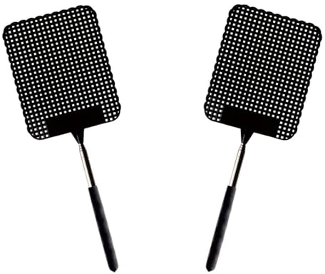 Lot de 2 tapettes à mouches, extensibles, avec poignée en acier inoxydable, stables, manuelles, pour mouches, guêpes, etc. (noir)
